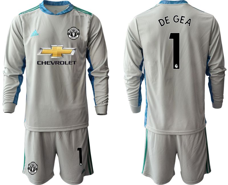 Men 2020-2021 club Manchester United gray long sleeve goalkeeper #1 Soccer Jerseys